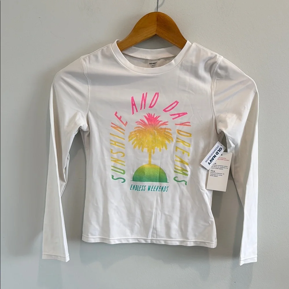 Old Navy Girls Long Sleeve Swim Rash guard Kids White Large 10-12